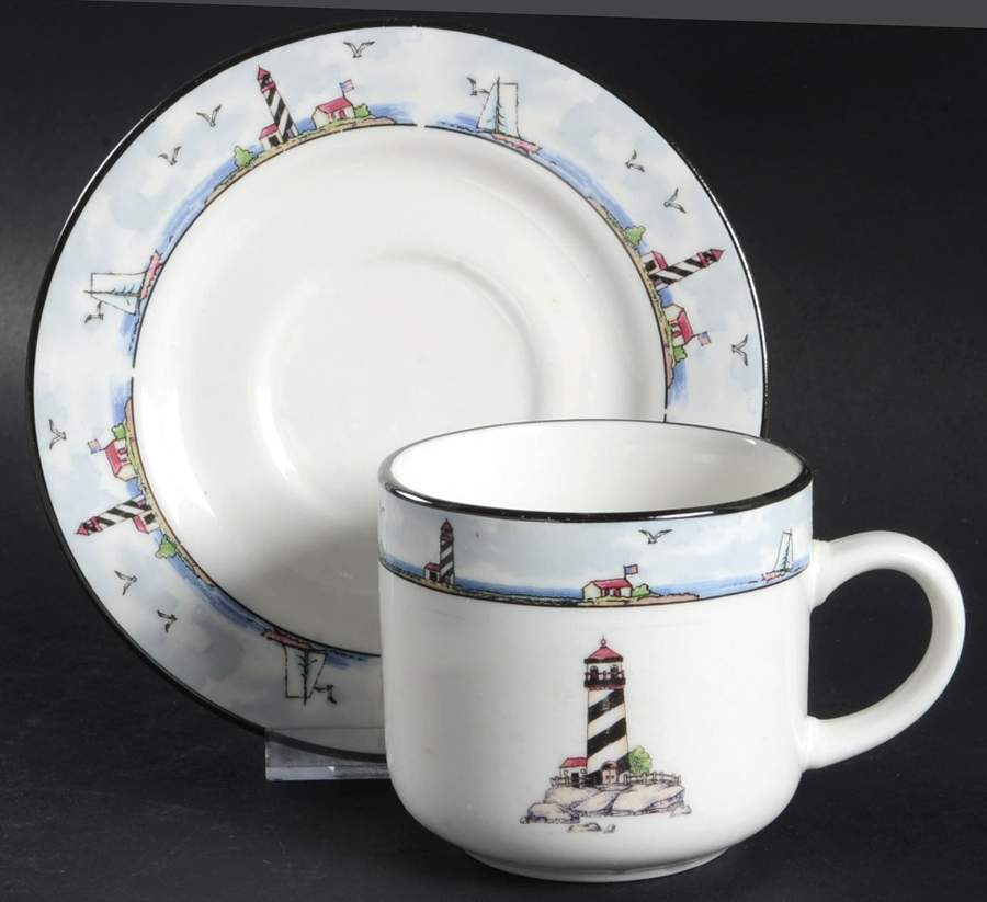 Coastal Lighthouse Flat Cup & Saucer Set by Totally Today-1
