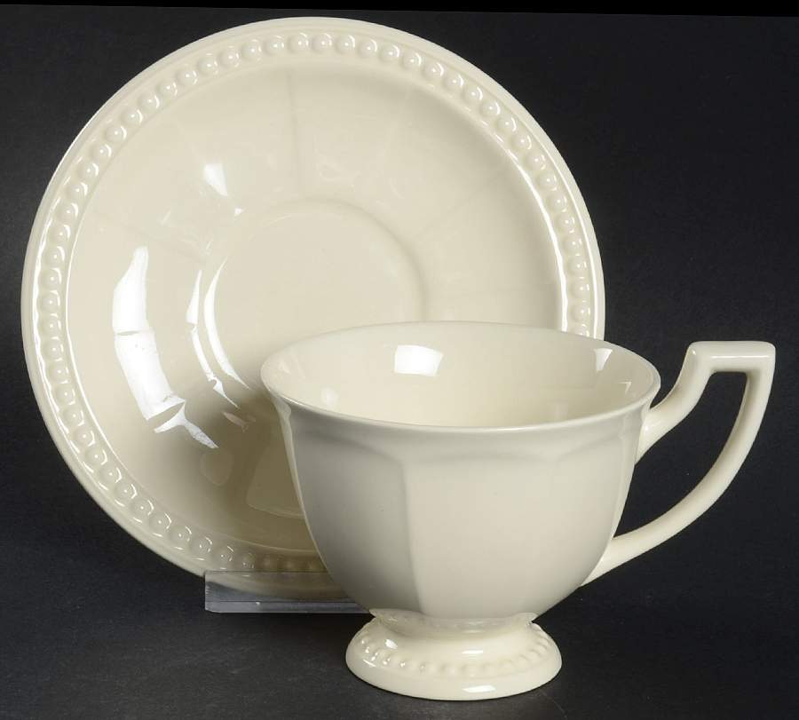 Venice White (Off White) Footed Cup & Saucer Set by Ten Strawberry Street-1