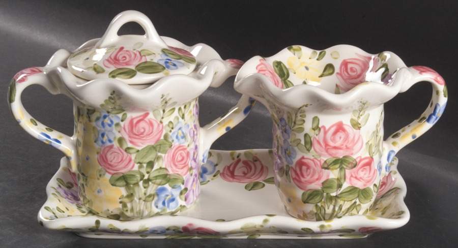 English Garden Creamer & Sugar with Lid & Tray Set by Tabletops Unlimited-1