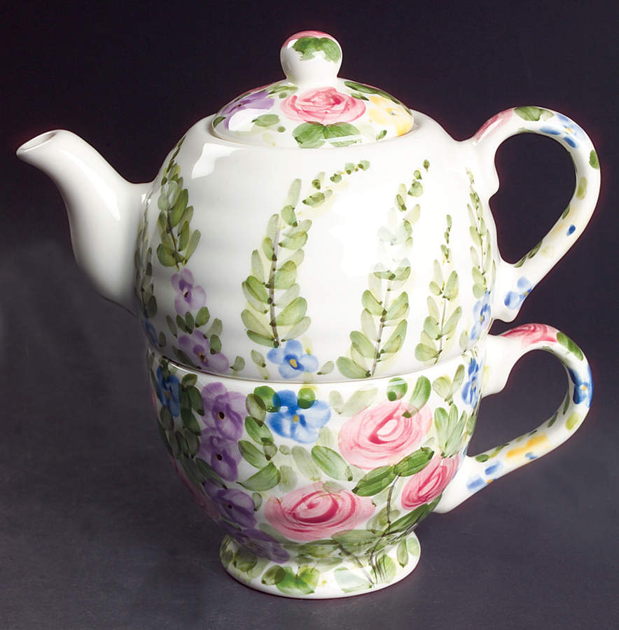 English Garden Individual Teapot & Lid with Cup by Tabletops Unlimited-1