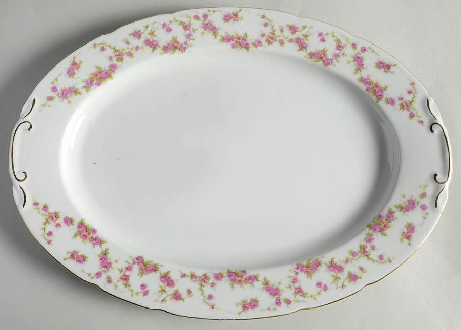 Bridal Rose (Scallop) 13" Oval Serving Platter by Thun-1