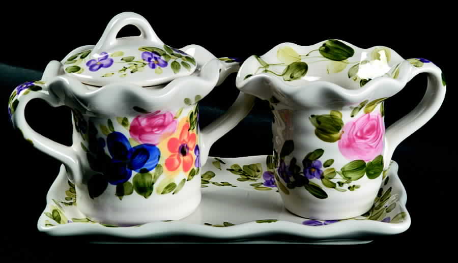Mariam's Garden Creamer & Sugar with Lid & Tray Set by Tabletops Unlimited-1
