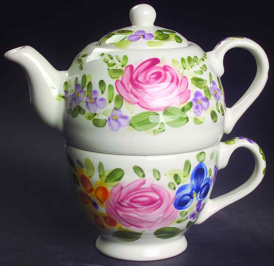 Mariam's Garden Individual Teapot & Lid with Cup by Tabletops Unlimited-1