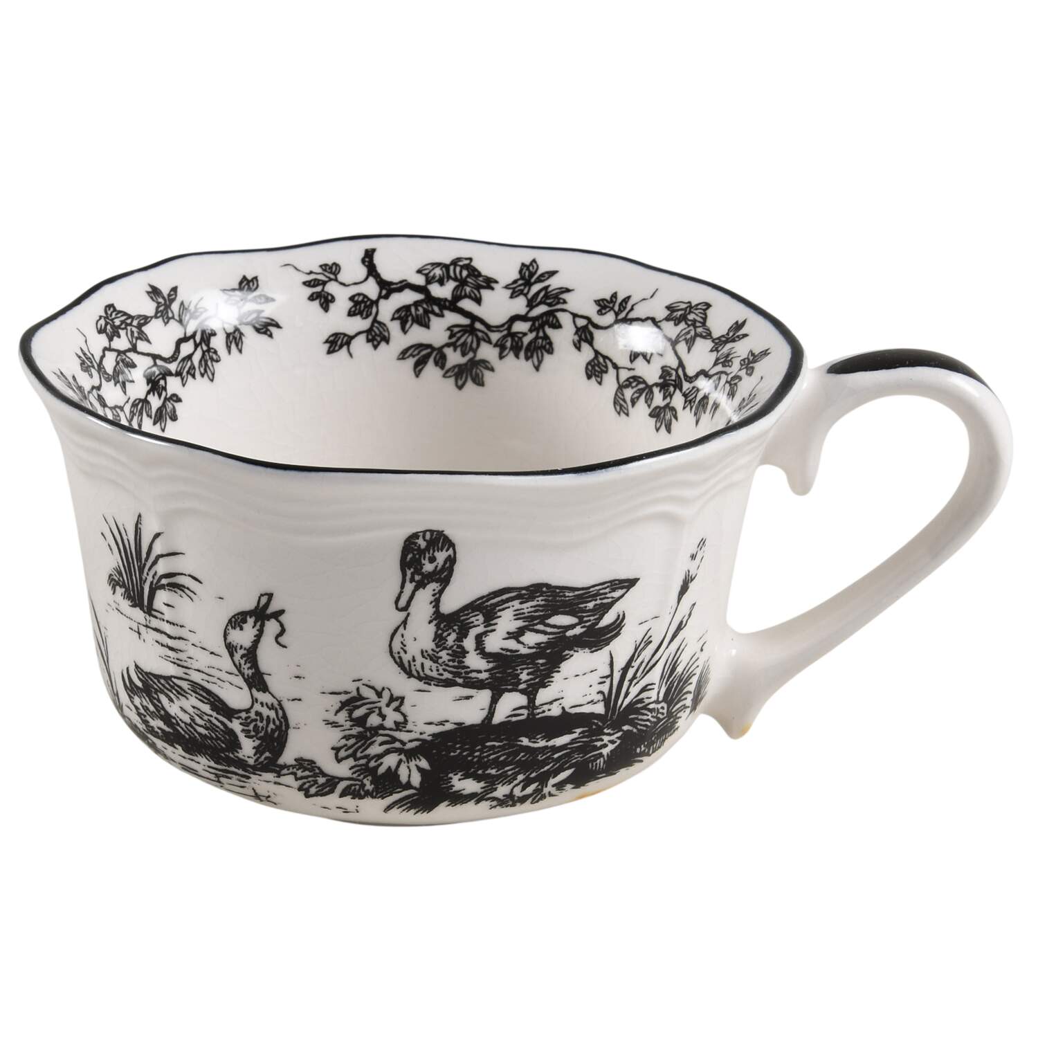 New England Toile Black (Gamebirds) Flat Cup by Tabletops Unlimited-1
