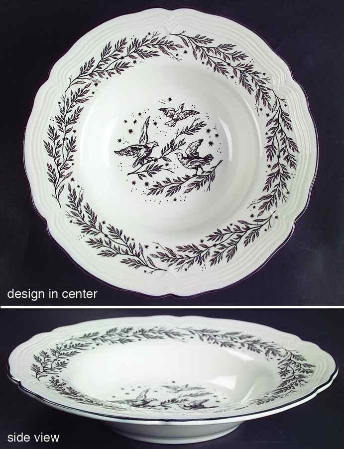 New England Toile Black (Gamebirds) Large Rim Soup Bowl by Tabletops Unlimited-1