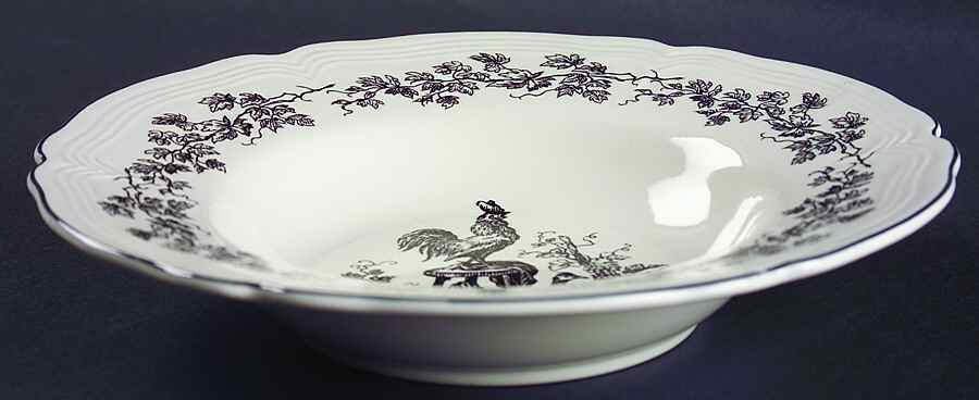 New England Toile Black (Gamebirds) Large Rim Soup Bowl by Tabletops Unlimited-1
