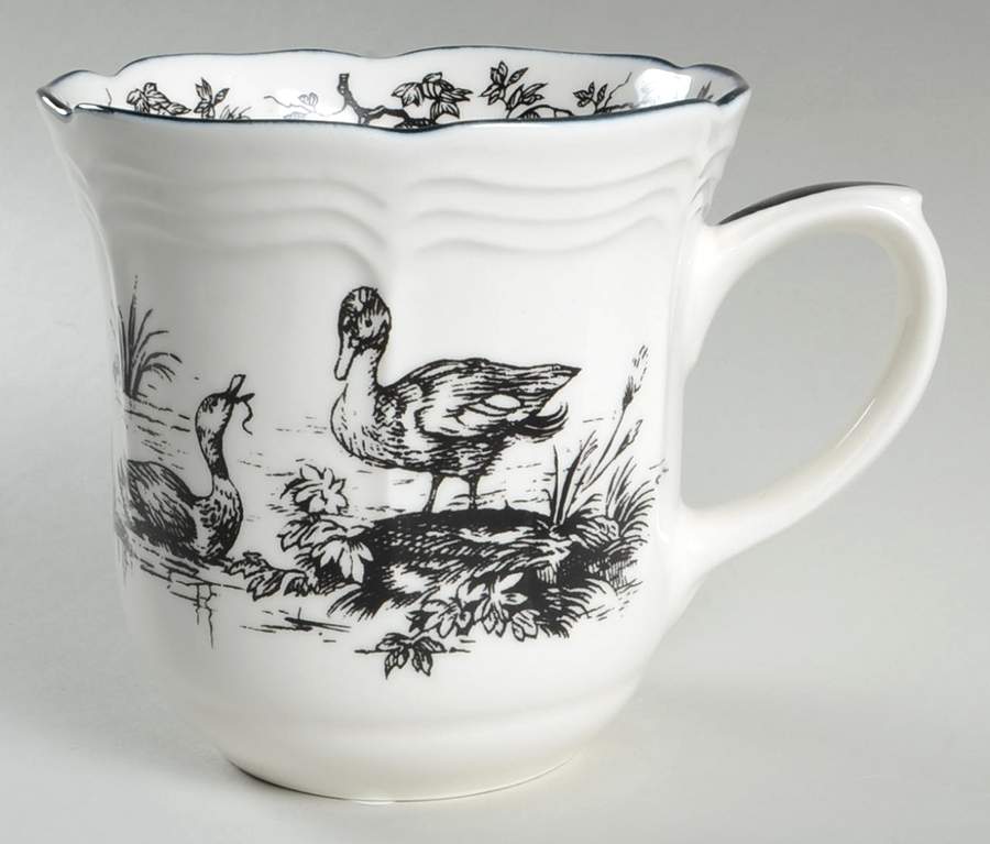 New England Toile Black (Gamebirds) Mug by Tabletops Unlimited-1
