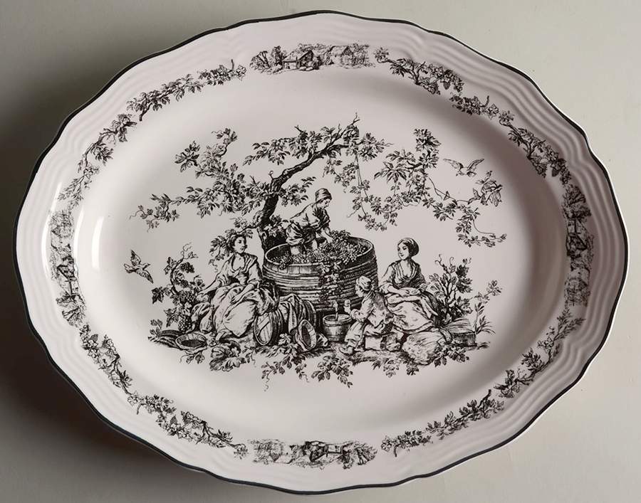 New England Toile (People) 14" Oval Serving Platter by Tabletops Unlimited-1