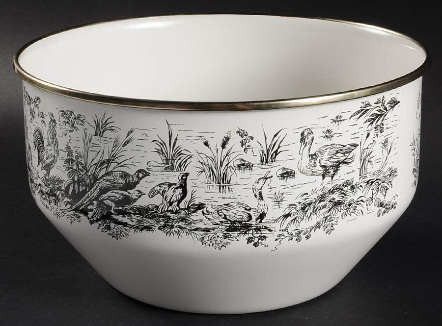 New England Toile Black (Gamebirds) 8" Metal Mixing Bowl by Tabletops Unlimited-1