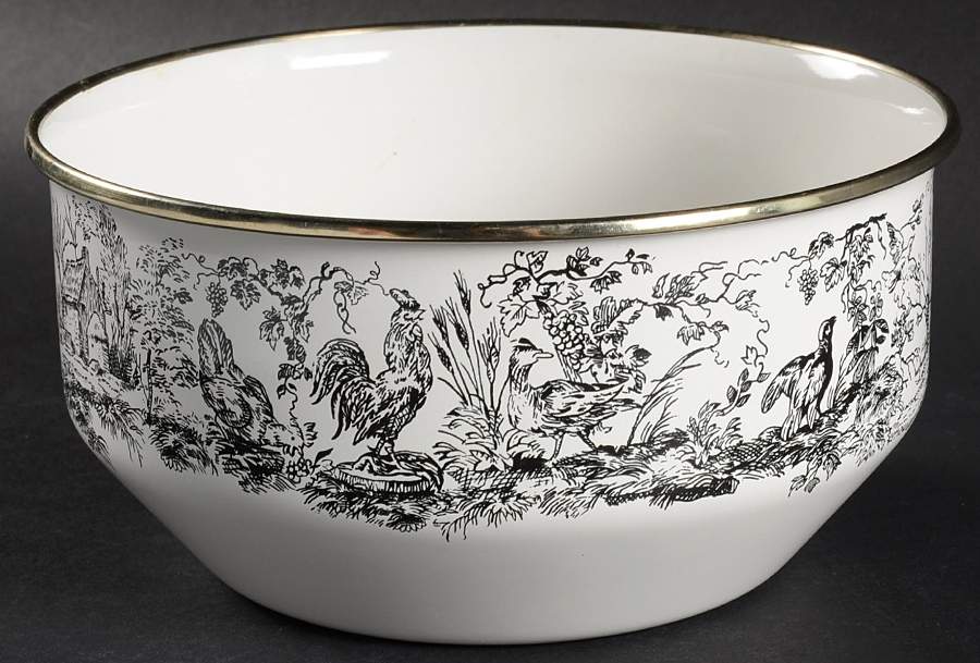 New England Toile Black (Gamebirds) 7" Metal Mixing Bowl by Tabletops Unlimited-1