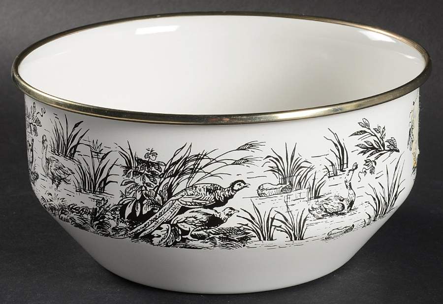 New England Toile Black (Gamebirds) 6" Metal Mixing Bowl by Tabletops Unlimited-1