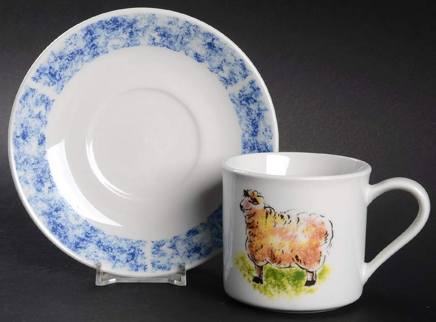Country Barn Sheep Flat Cup & Saucer Set by Tabletops Unlimited-1