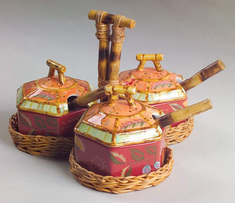 Artesian Road Ramekin Set (3 Lids, 3 Spoons & Wicker Caddy by Tracy Porter-1