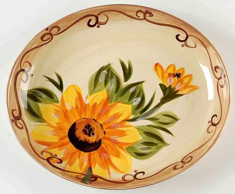 Sunny (Hand Painted) 15" Oval Serving Platter by Tabletops Unlimited-1