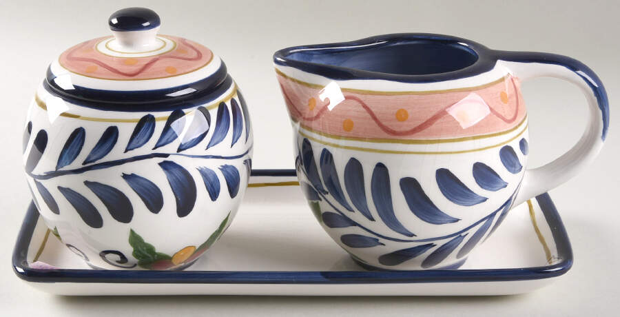 Talavera Creamer & Sugar with Lid & Tray Set by Tabletops Unlimited-1