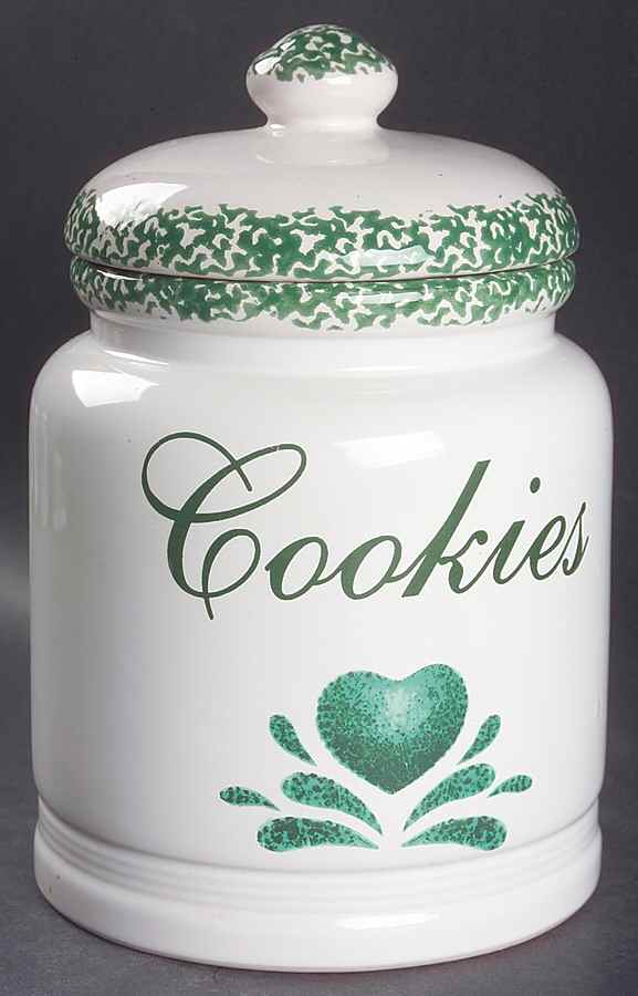 Hearts Green Cookie Jar & Lid by Tienshan-1