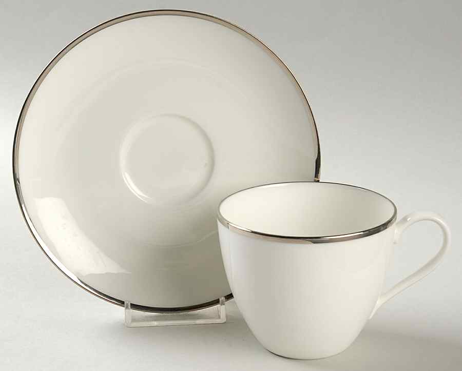Palladium Band (Platinum Trim) Flat Cup & Saucer Set by Tiffany-1