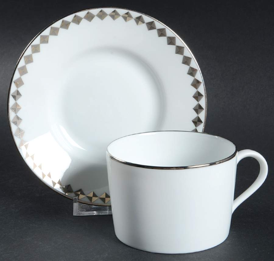 Moderne Platinum Flat Cup & Saucer Set by Tiffany-1