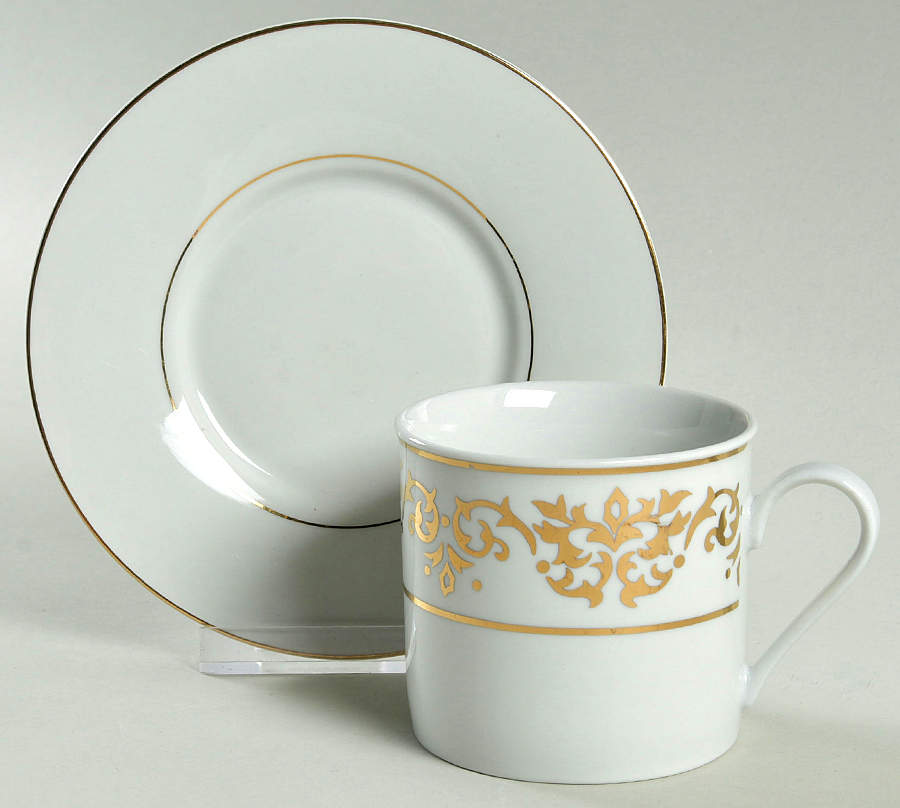 Classic Gold (Gold Scrolls) Flat Cup & Saucer Set by Tienshan-1