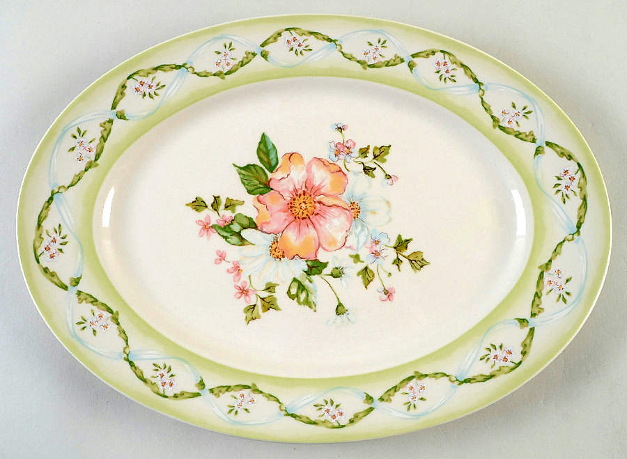 Cottage Trellis Collection 14" Oval Serving Platter by Tracy Porter-1