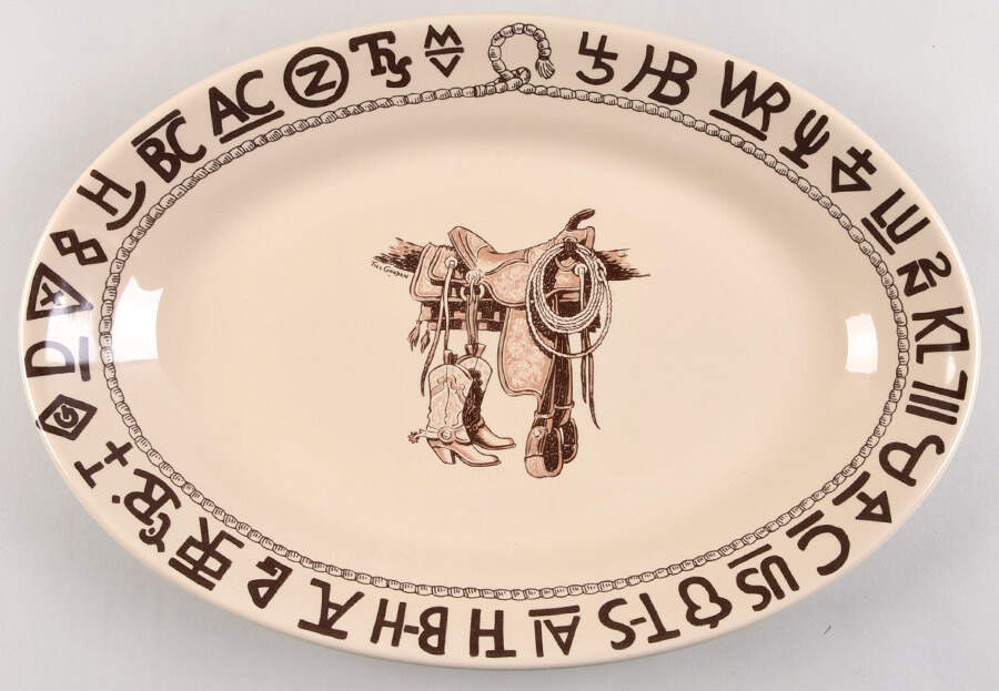 Boots & Saddle 15" Oval Serving Platter by True West-1