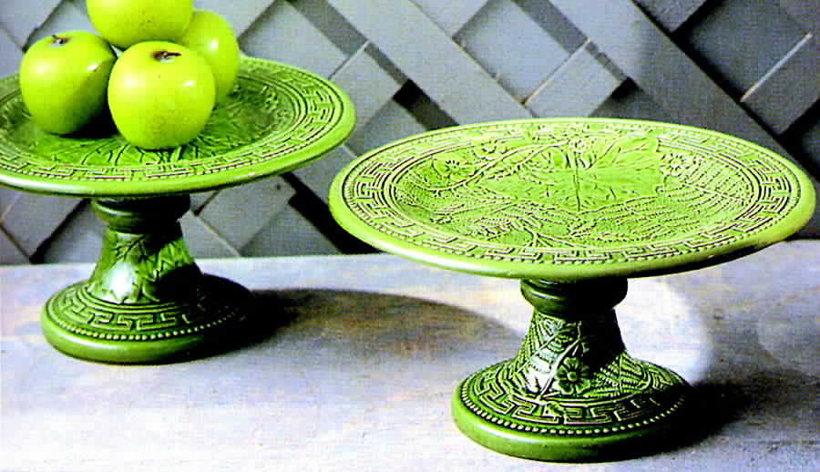 Green Majolica Footed Cake Plate by Two's Company-1