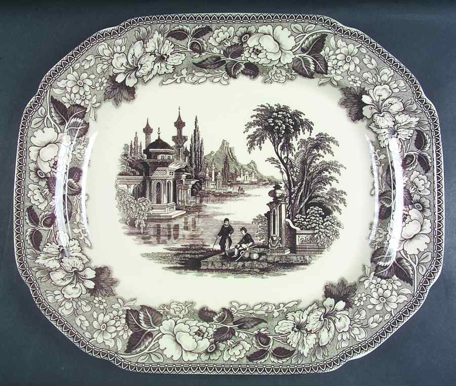 Brown Transferware 17" Oval Serving Platter by Two's Company-1