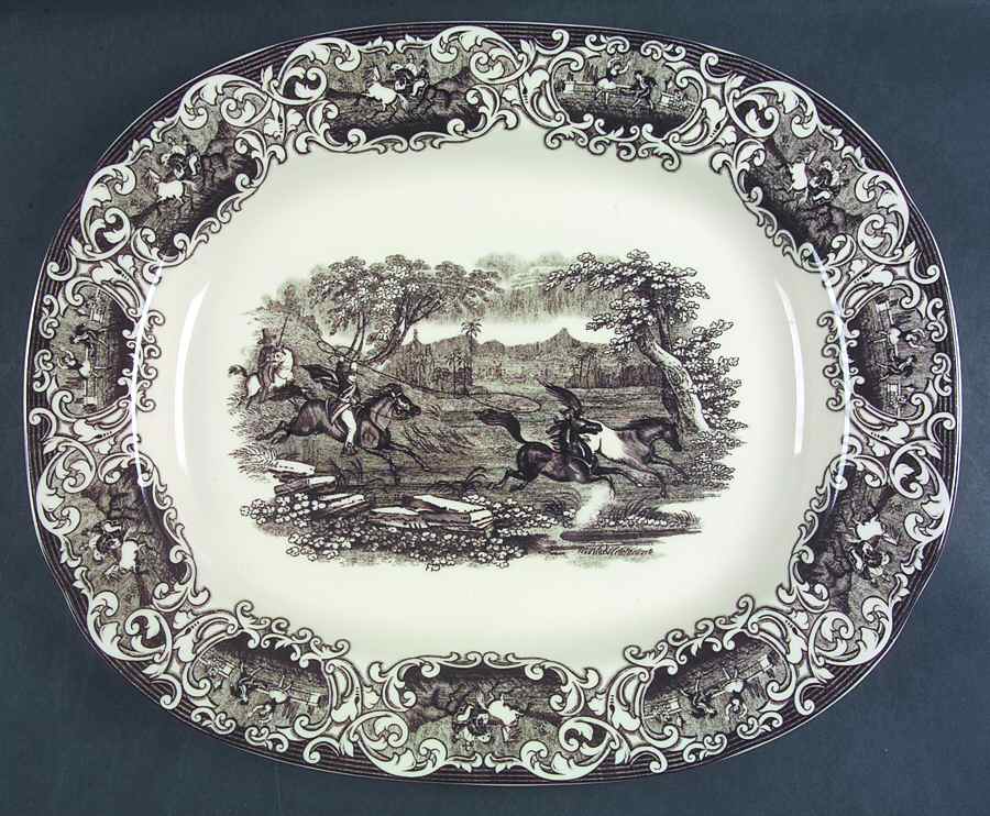 Brown Transferware 14" Oval Serving Platter by Two's Company-1