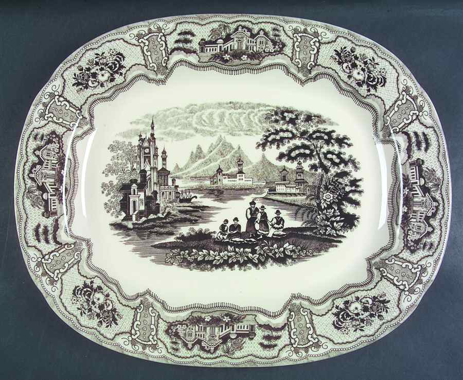 Brown Transferware 16" Oval Serving Platter by Two's Company-1