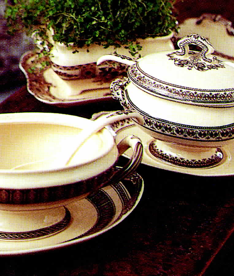 Brown Transferware Small Tureen w/Lid, Ladle & Underplate by Two's Company-1