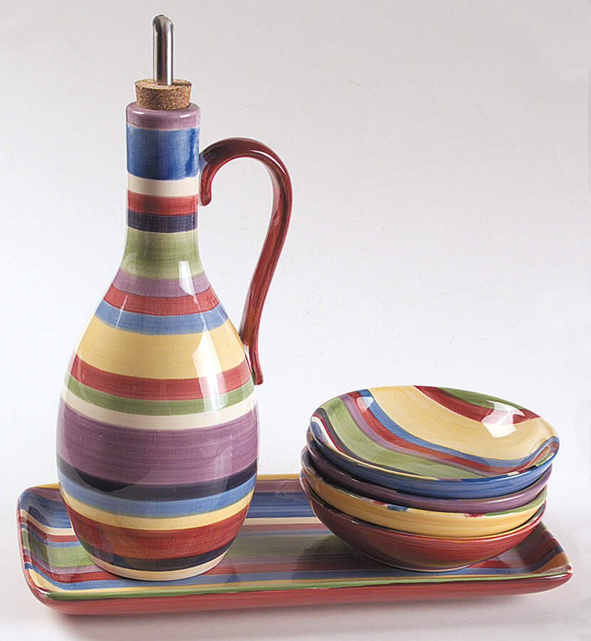 Barcelona Stripes Oil Jar/D with 4 Motif Dipping Bowls & Tray by Tabletops Unlimited-1
