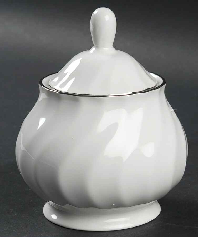 Cascade Platinum Sugar Bowl & Lid by Royal Limoges-1