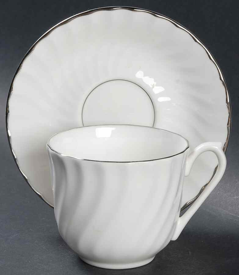 Cascade Platinum Flat Cup & Saucer Set by Royal Limoges-1