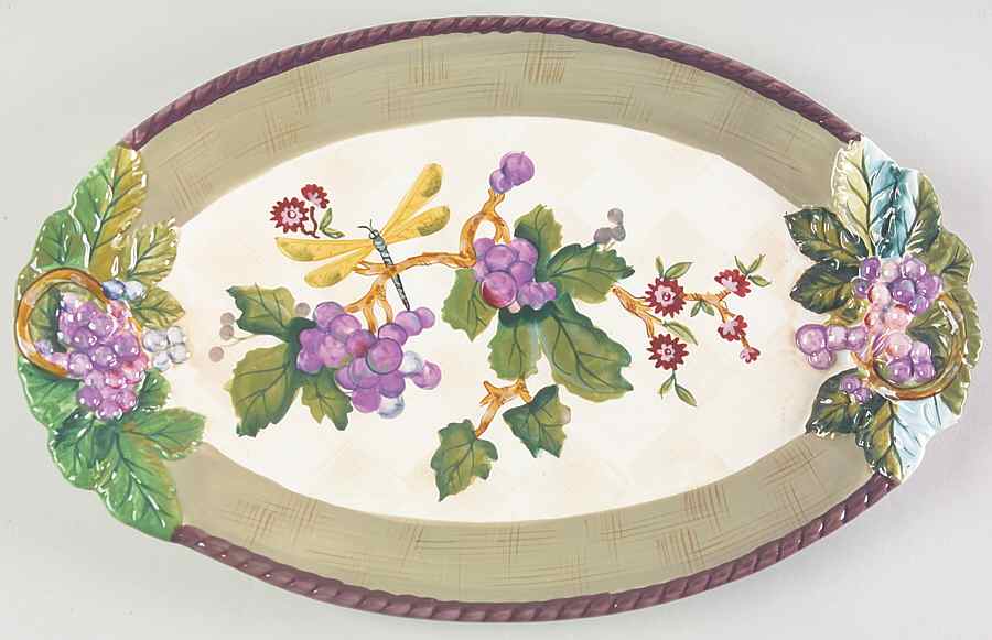 Claret (Grapes) 14" Oval Serving Platter by Tracy Porter-1