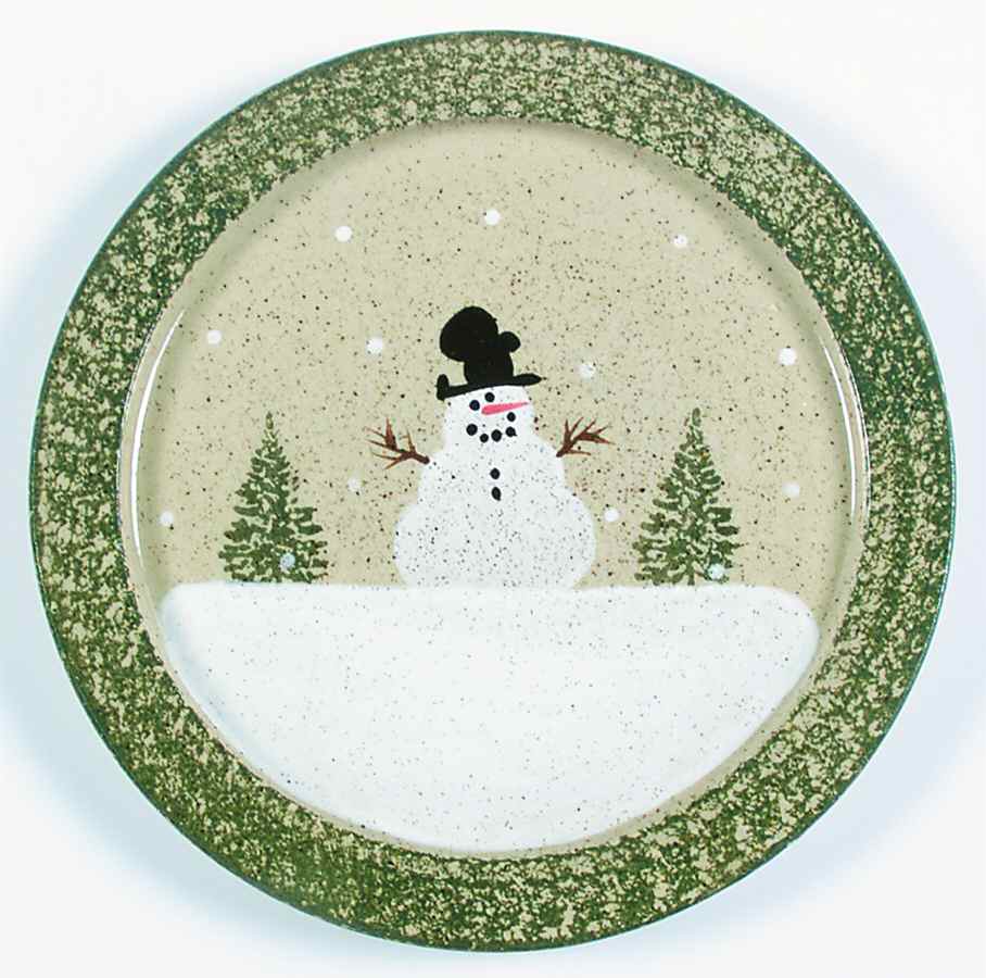 Snowman & Pines (Hand Thrown) Dinner Plate by Three Rivers-1
