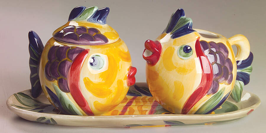 Under the Sea Creamer & Sugar with Lid & Tray Set by Tabletops Unlimited-1