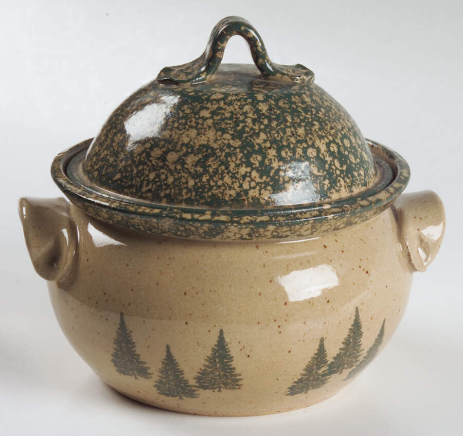 Winter Pines Brown (Made in Mold) 1 Qt Round Covered Casserole by Three Rivers-1