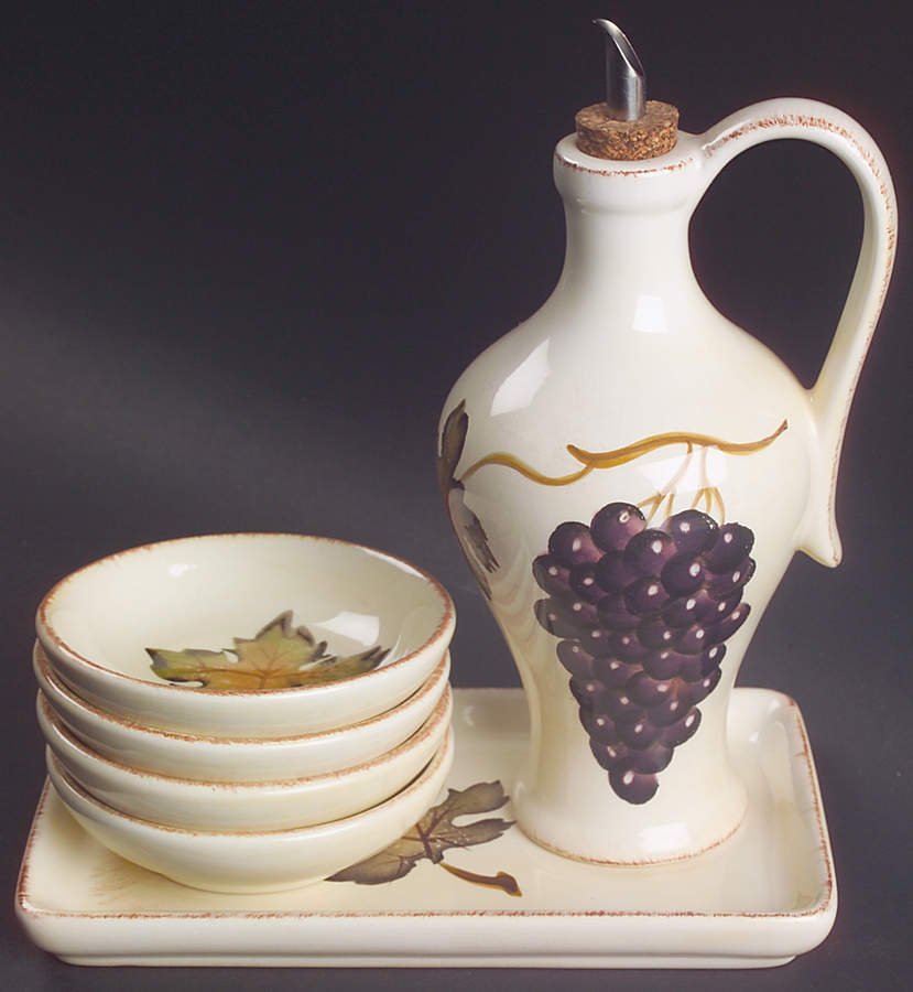 Villa Grande Oil Jar/Drizzler with 4 Dipping Bowls & Tray by Tabletops Unlimited-1