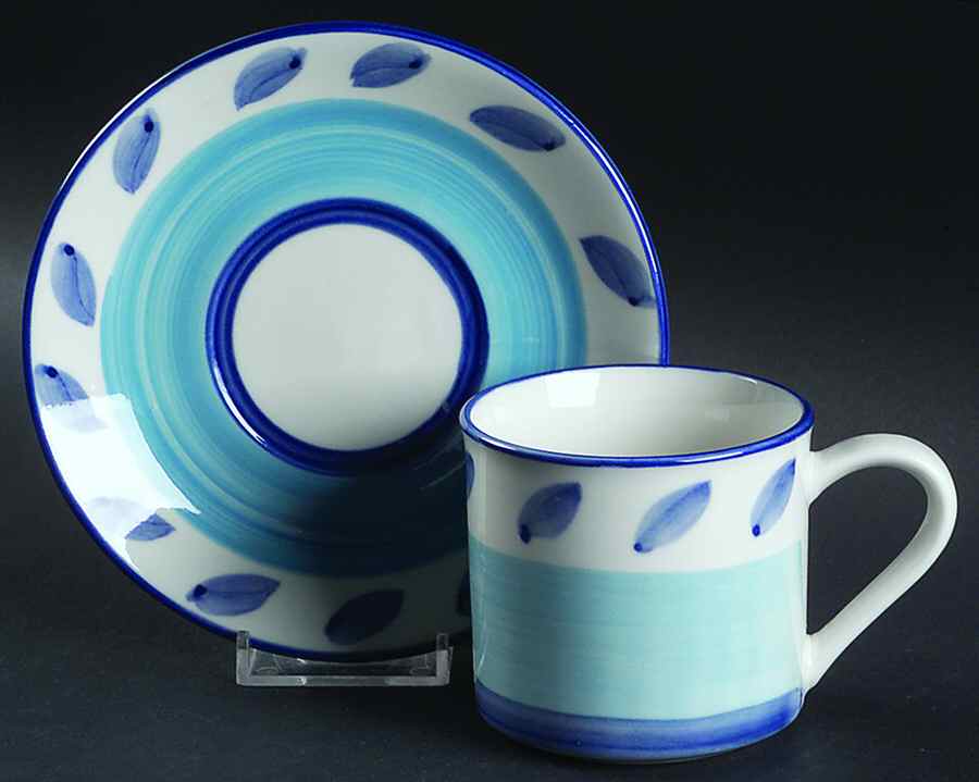 Autumn Blue Flat Cup & Saucer Set by Tabletops Unlimited-1