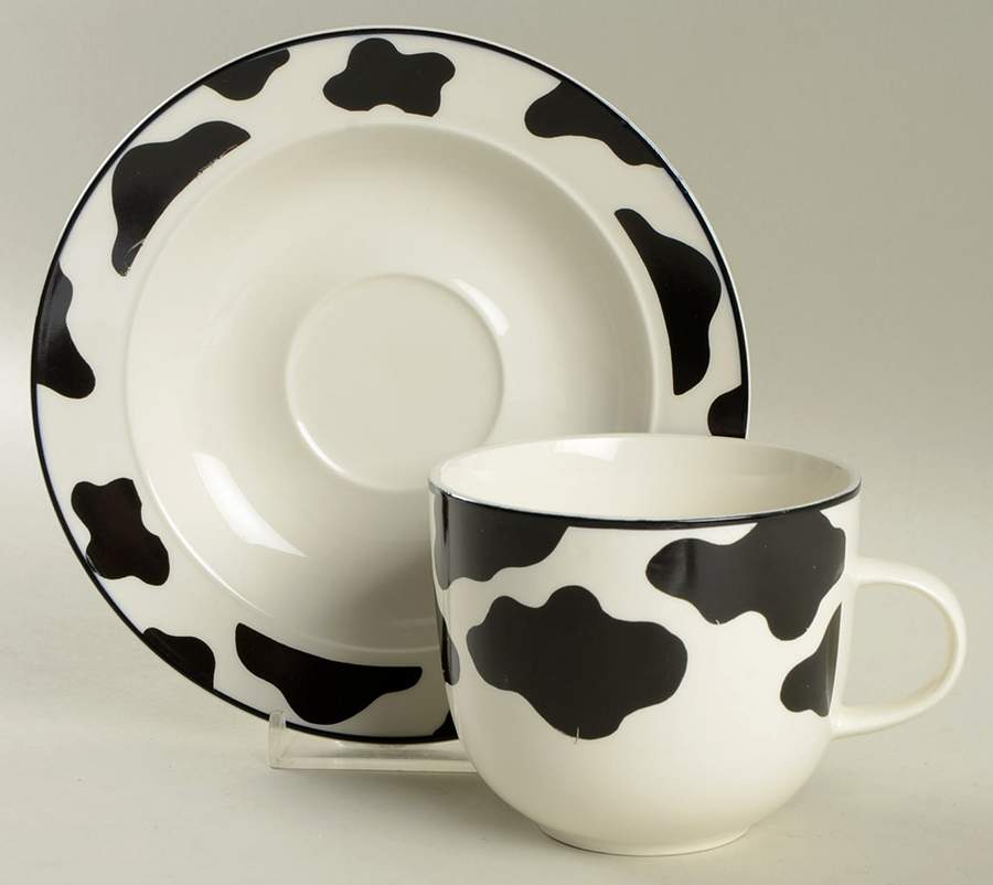 Spotted Cow (Cream) Flat Cup & Saucer Set by Tienshan-1