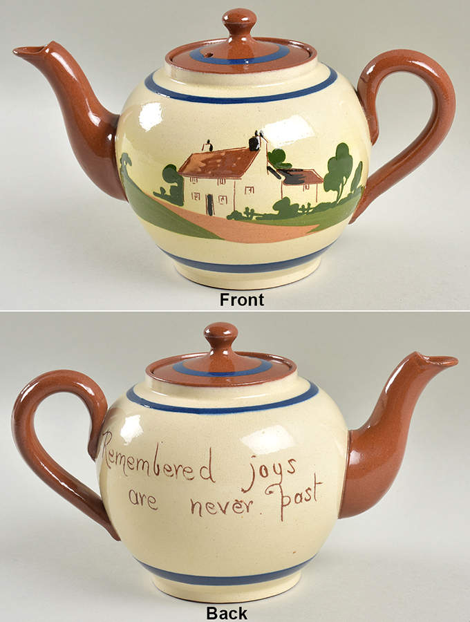 Motto Ware (Cottage) Small Teapot & Lid by Torquay Pottery-1