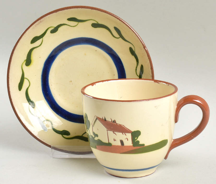 Motto Ware (Cottage) Flat Cup & Saucer Set by Torquay Pottery-1