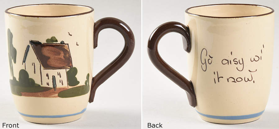 Motto Ware (Cottage) Flat Cup by Torquay Pottery-1