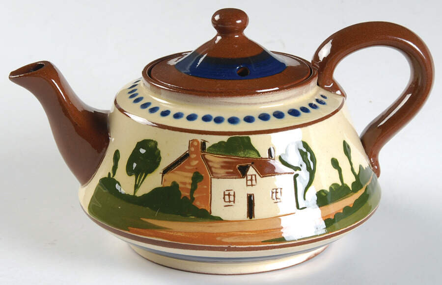 Motto Ware (Cottage) Mini Teapot & Lid by Torquay Pottery-1