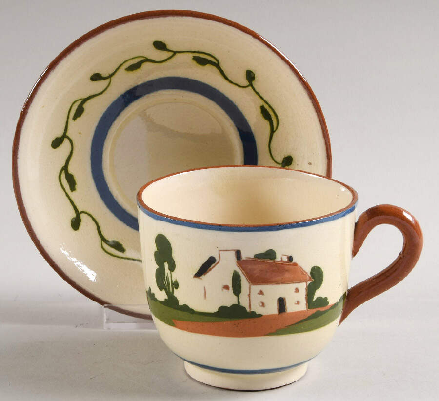 Motto Ware (Cottage) Footed Cup & Saucer Set by Torquay Pottery-1