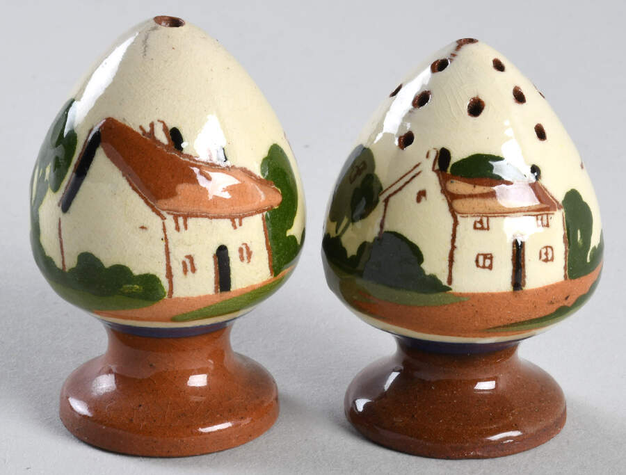 Motto Ware (Cottage) Salt & Pepper Set by Torquay Pottery-1