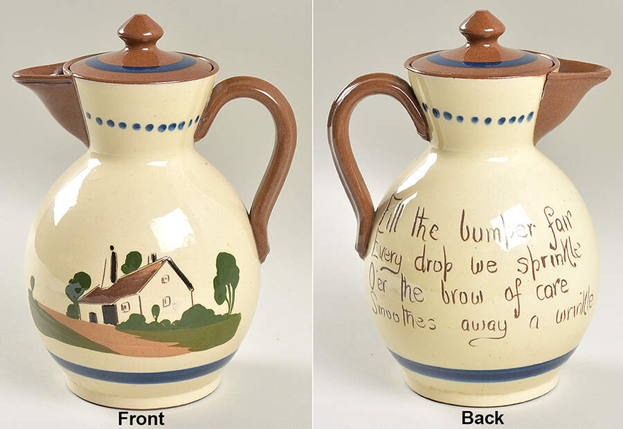 Motto Ware (Cottage) Hot Water Jug & Lid by Torquay Pottery-1