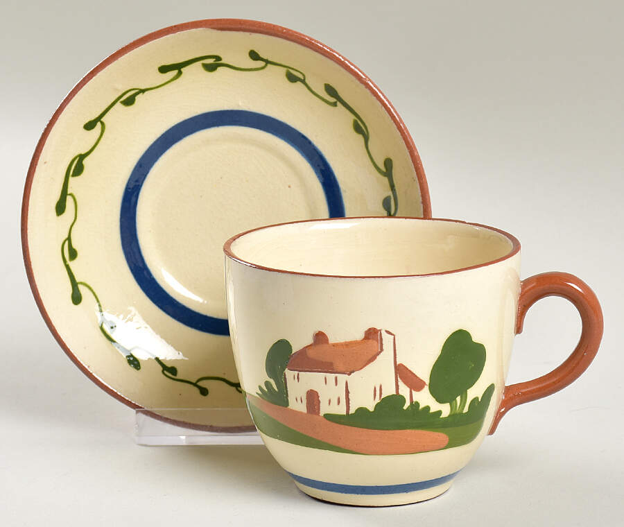 Motto Ware (Cottage) Footed Cup & Saucer Set by Torquay Pottery-1