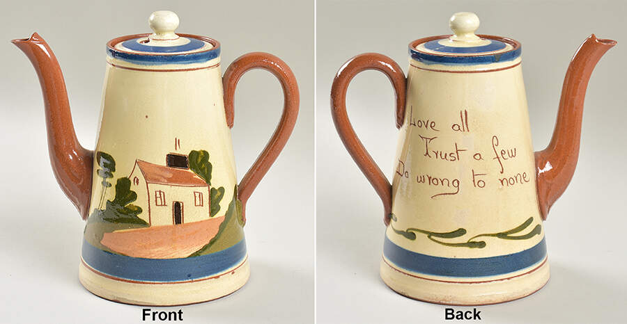 Motto Ware (Cottage) Mini Coffee Pot & Lid by Torquay Pottery-1