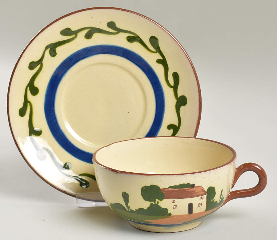 Motto Ware (Cottage) Breakfast Cup & Saucer Set by Torquay Pottery-1